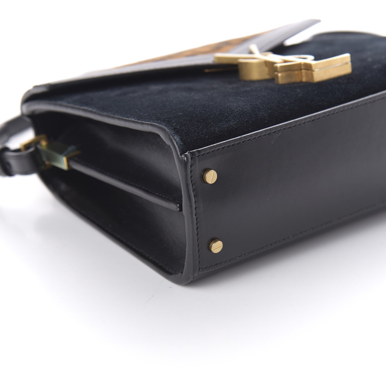Saint Laurent Suede Leopard Print Mini Classic Monogram Cassandra Top Handle Manto Naturale Black 6 of 9