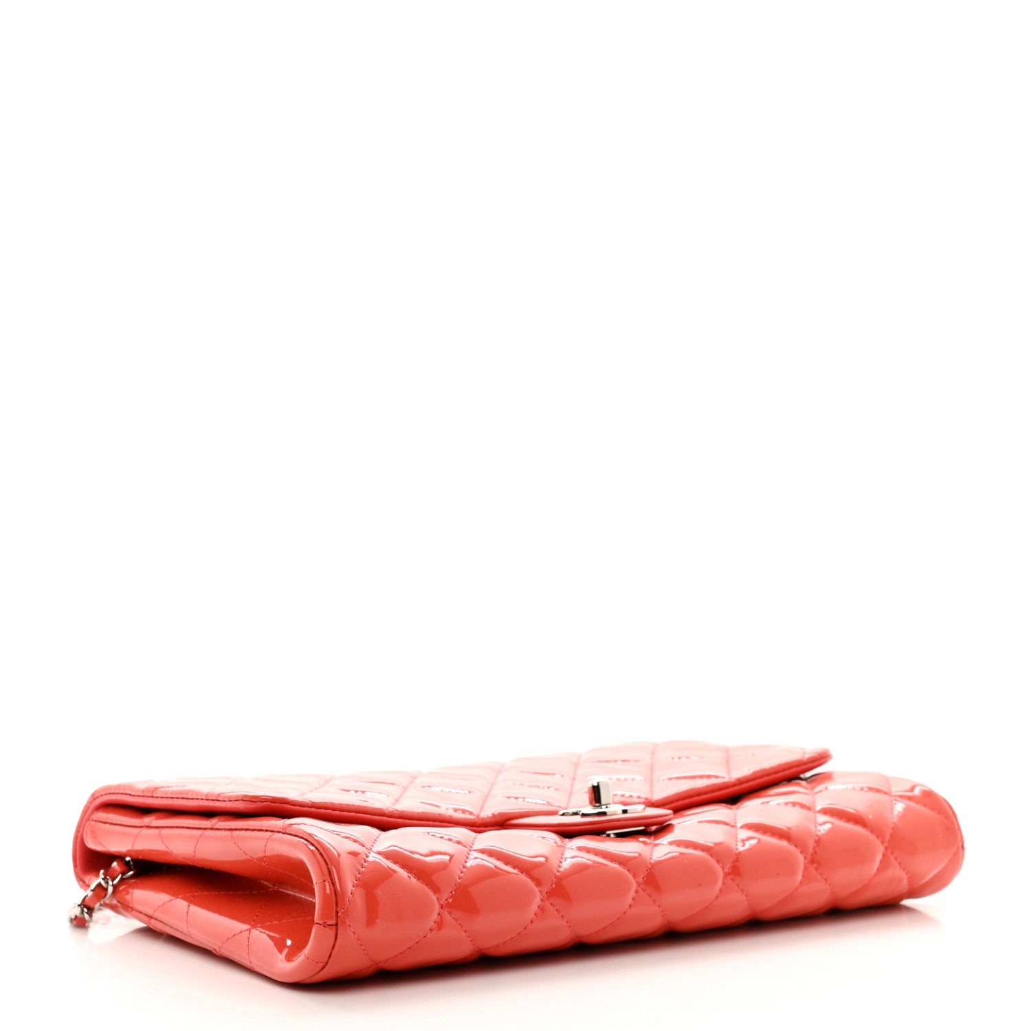 Chanel Patent Quilted Clutch with Chain Flap Orange 4 of 10