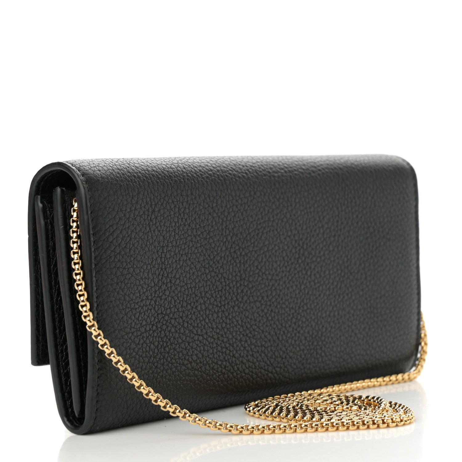 Salvatore Ferragamo Hammered Calfskin Gancini Wallet On Chain Black 3 of 11