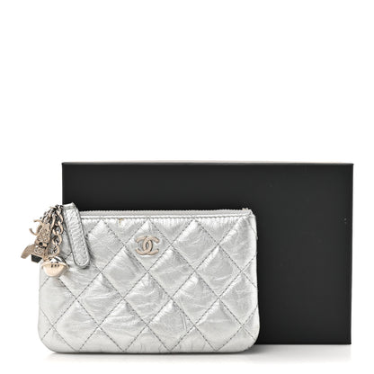 Chanel Metallic Aged Calfskin Quilted Small Cosmetic Pouch Silver 12 of 12