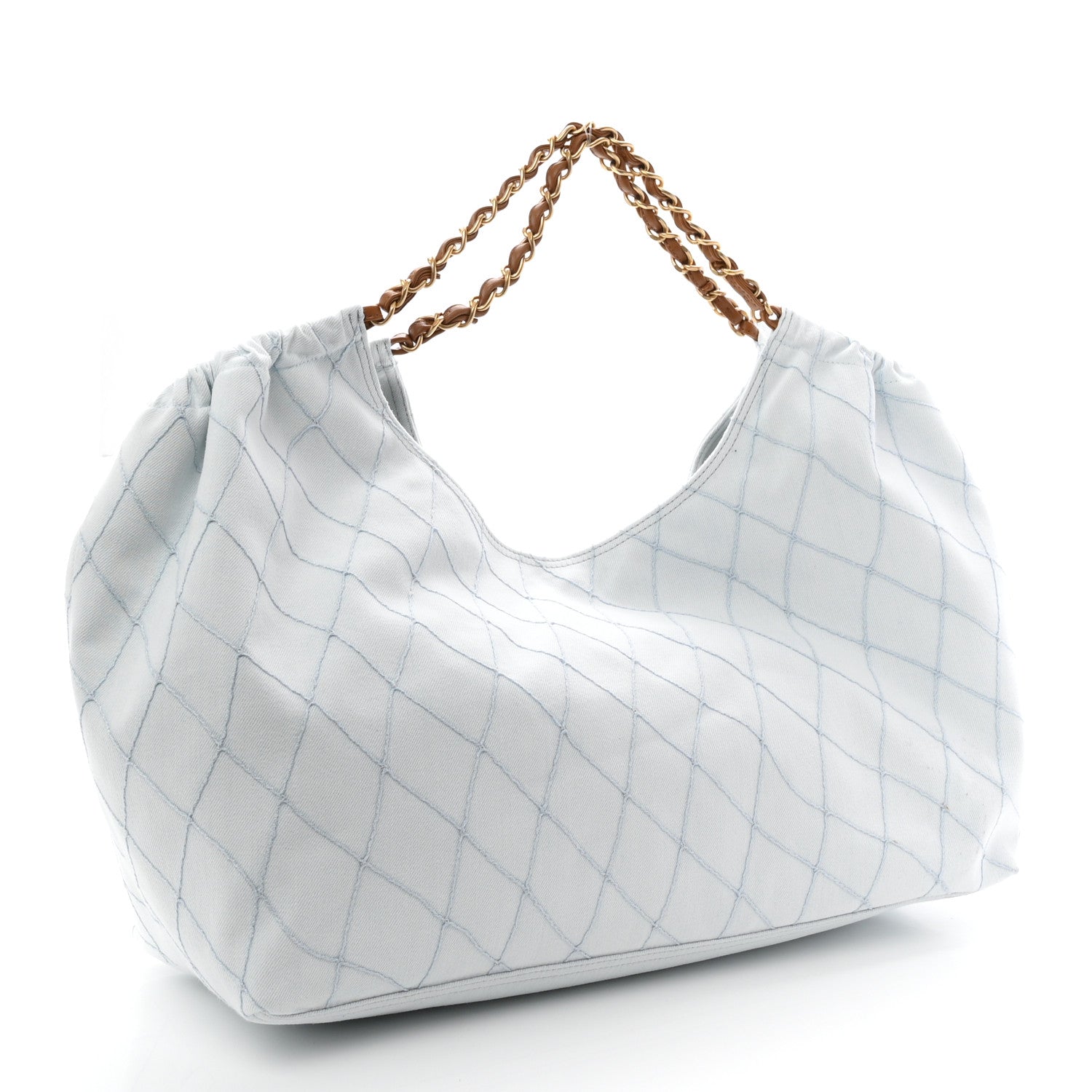 Chanel Denim Calfskin Quilted Coco Beach Small Shopping Tote Light Blue Brown 4 of 11