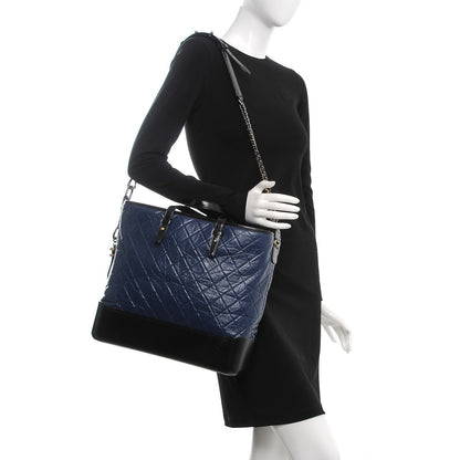 Chanel Aged Calfskin Quilted Large Gabrielle Shopping Tote Navy Black 2 of 9