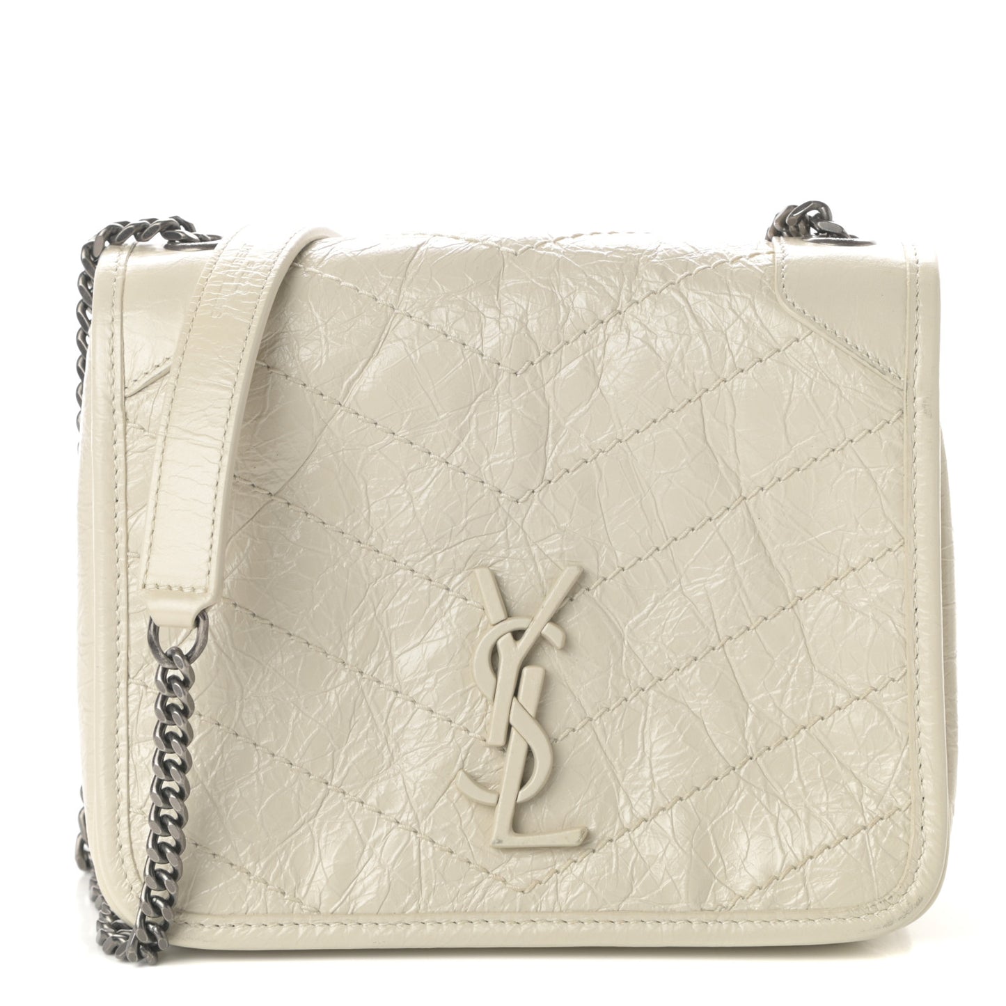 Crinkled Calfskin Matelasse Monogram Niki Chain Wallet Crema Soft