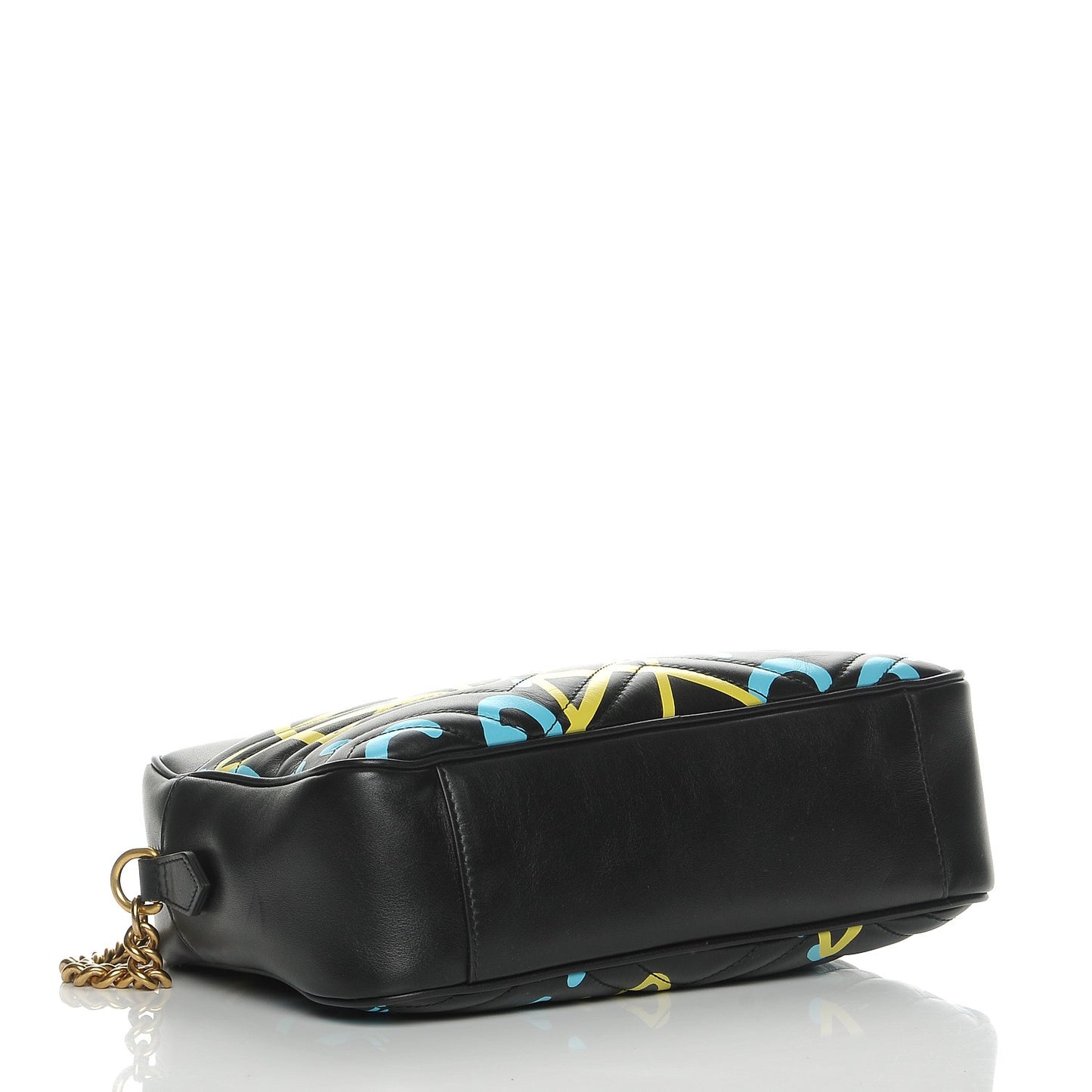 Calfskin Matelasse GucciGhost Medium GG Marmont Chain Shoulder Bag Black New Acquamarine