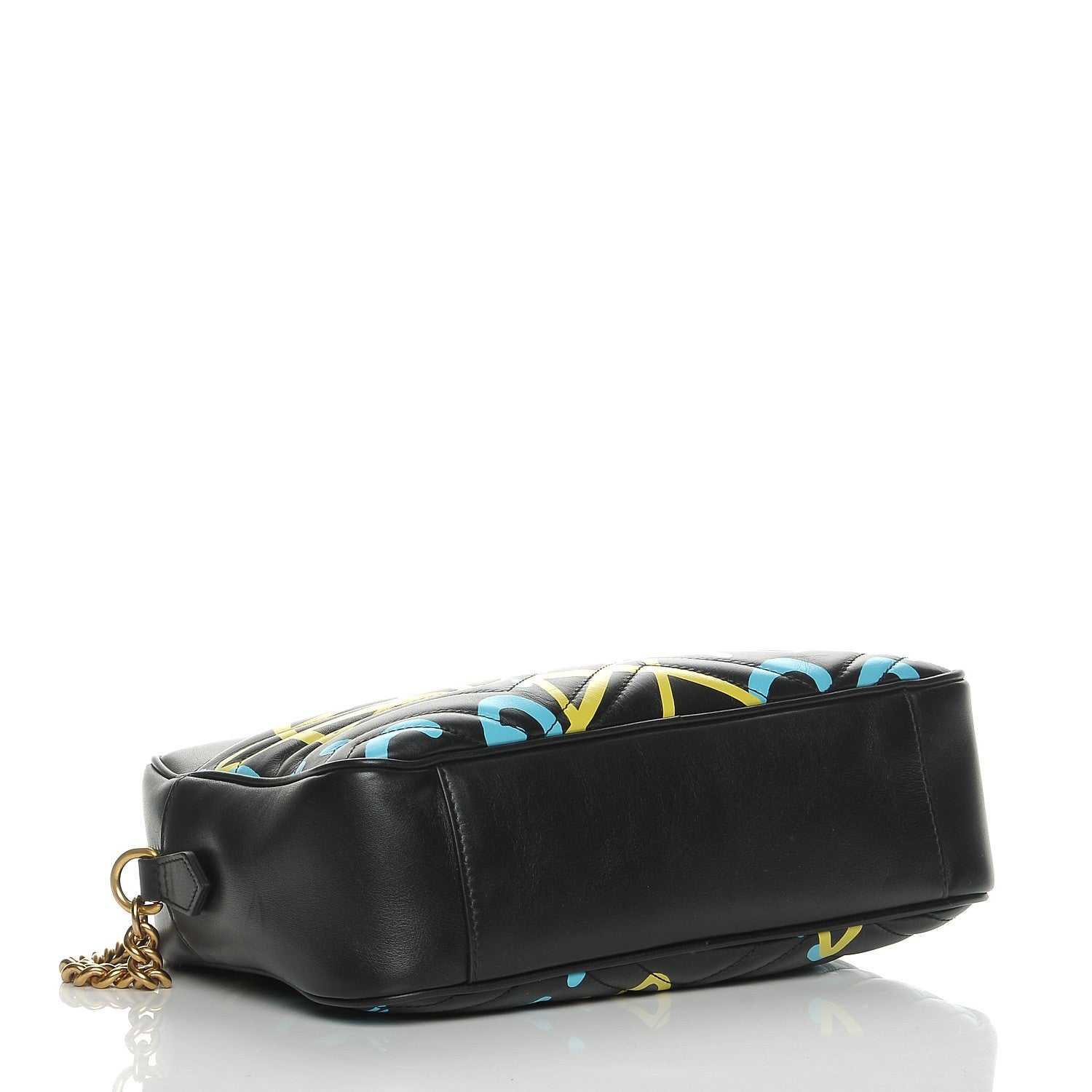 Gucci Calfskin Matelasse GucciGhost Medium GG Marmont Chain Shoulder Bag Black New Acquamarine 4 of 8