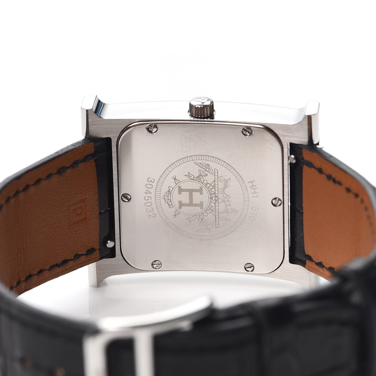 Hermes Stainless Steel Alligator Diamond Mother of Pearl 26mm Heure H Hour Quartz Watch Noir 4 of 5