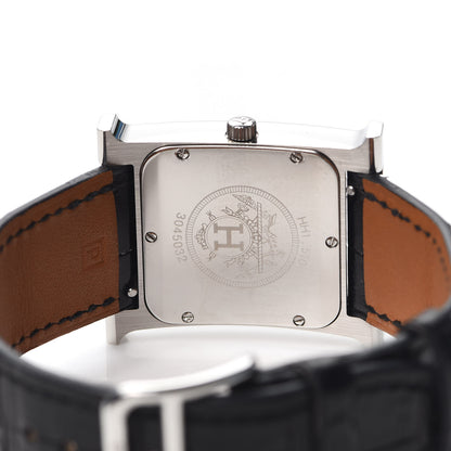 Hermes Stainless Steel Alligator Diamond Mother of Pearl 26mm Heure H Hour Quartz Watch Noir 4 of 5
