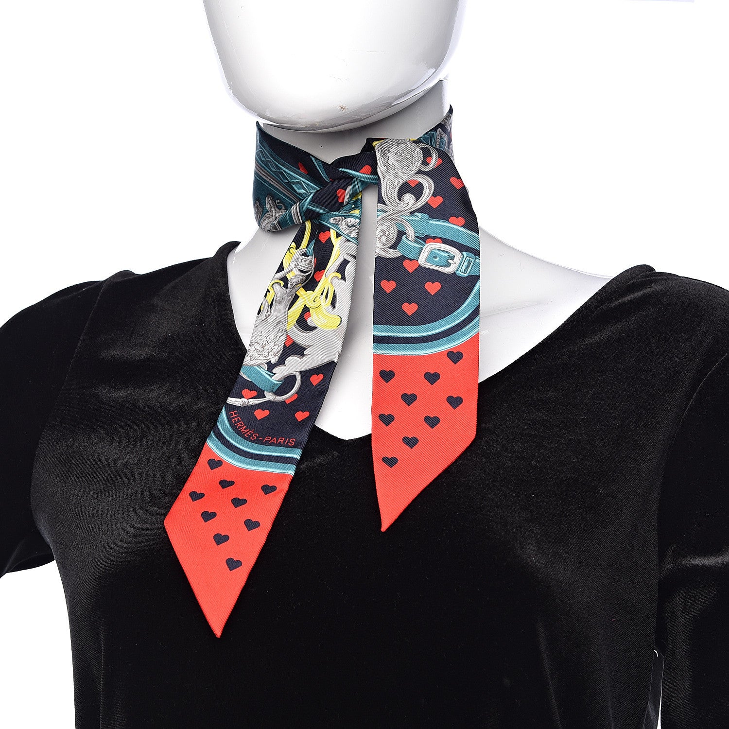 Hermes Silk Brides de Gala Love Twilly Caban Canard Rouge 2 of 5