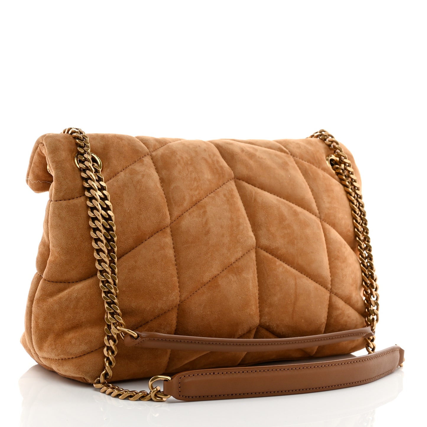 Suede Calfskin Quilted Small Loulou Puffer Monogram Chain Satchel Cinnamon