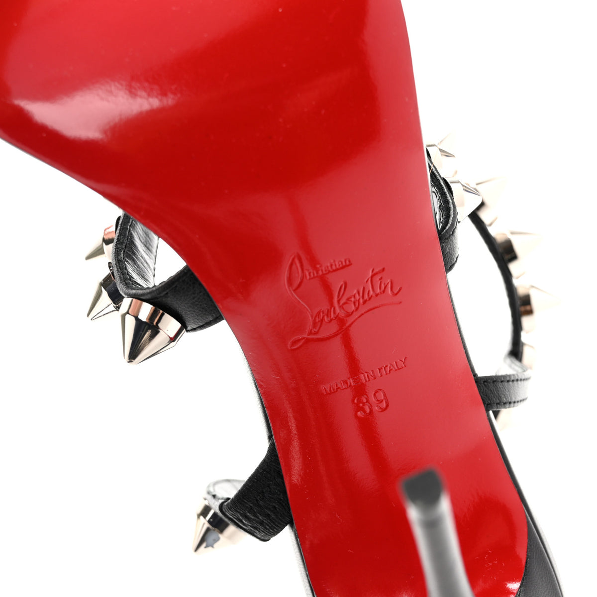 Christian Louboutin Calfskin Spikita Slingback 100 Stiletto Pumps 39 Black Silver 7 of 9