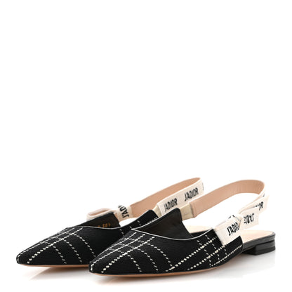 Christian Dior Fabric Ribbon Tartan Plaid J'Adior Slingback Ballet Flats 38.5 Black White 4 of 12