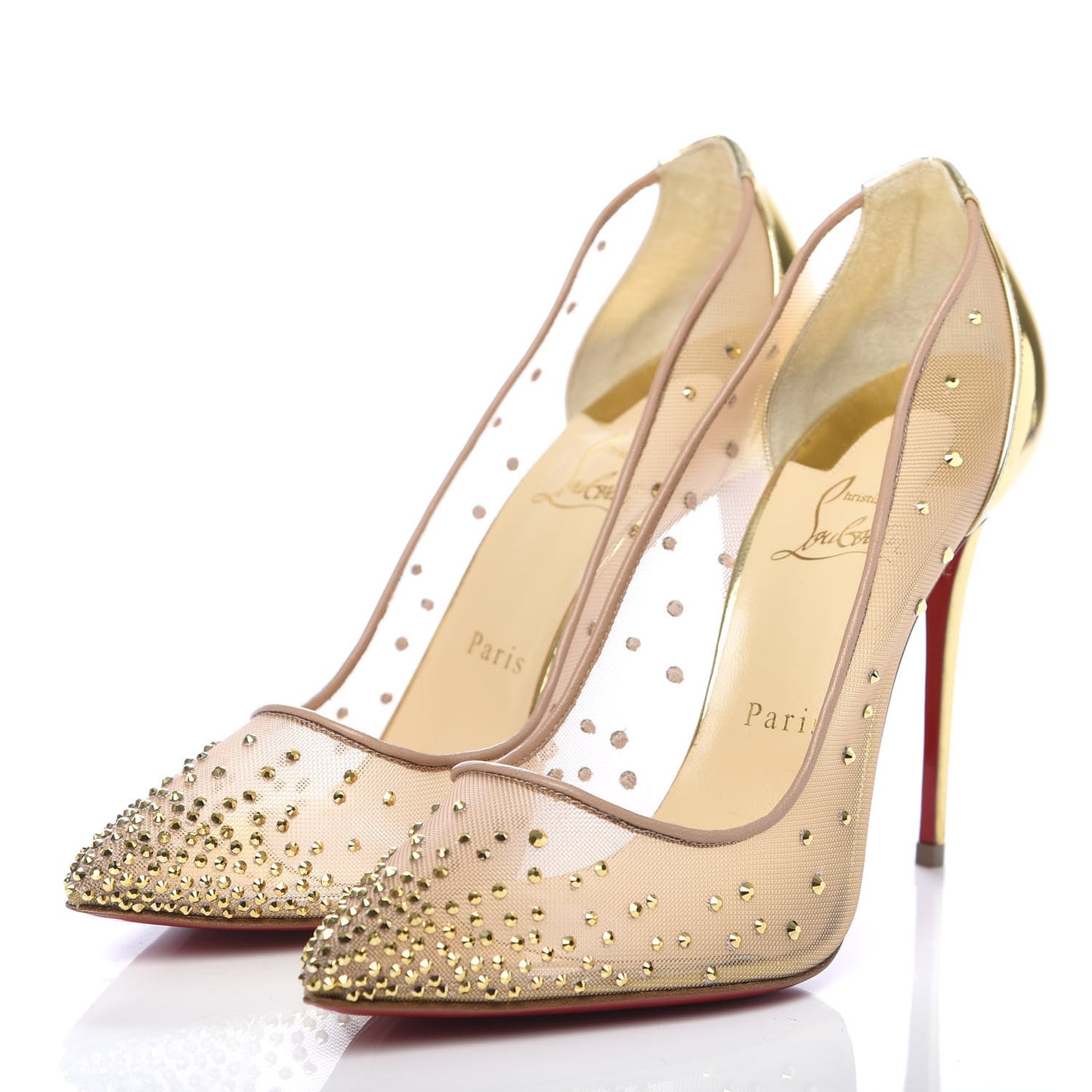 Rete Specchio Crystal Strass Follies 100 Pumps 38.5 Gold