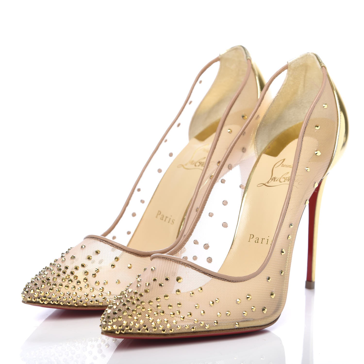 Christian Louboutin Rete Specchio Crystal Strass Follies 100 Pumps 38.5 Gold 3 of 8