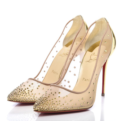 Christian Louboutin Rete Specchio Crystal Strass Follies 100 Pumps 38.5 Gold 3 of 8