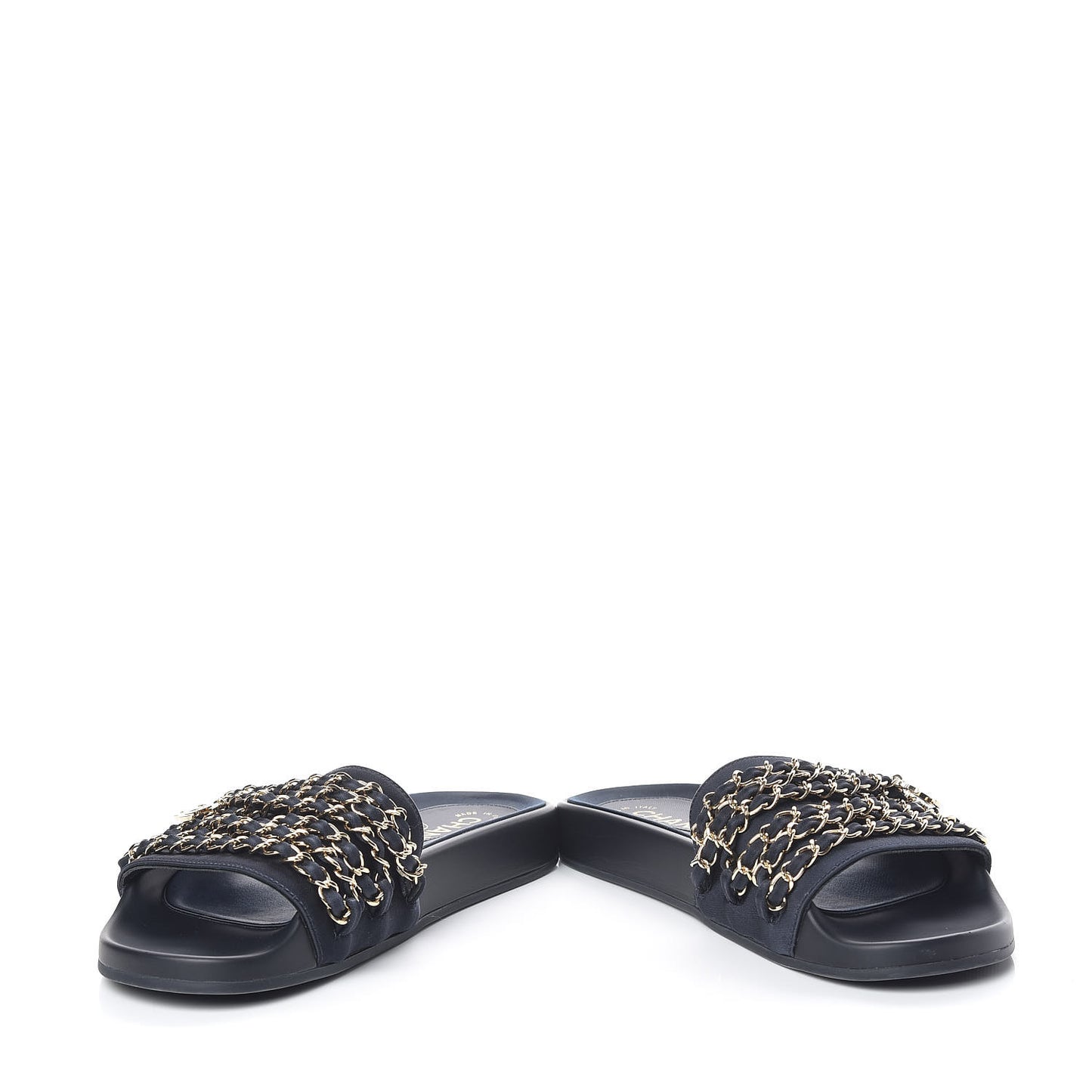 Satin Canvas Chain Slides Sandals Flats 37 Marine