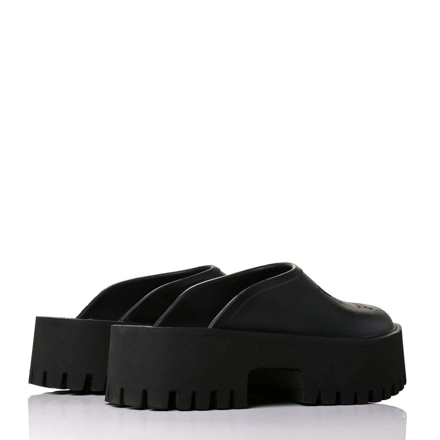 Rubber GG Monogram Perforated Elea Platform 55mm Lug Sole Sandals 38 Black