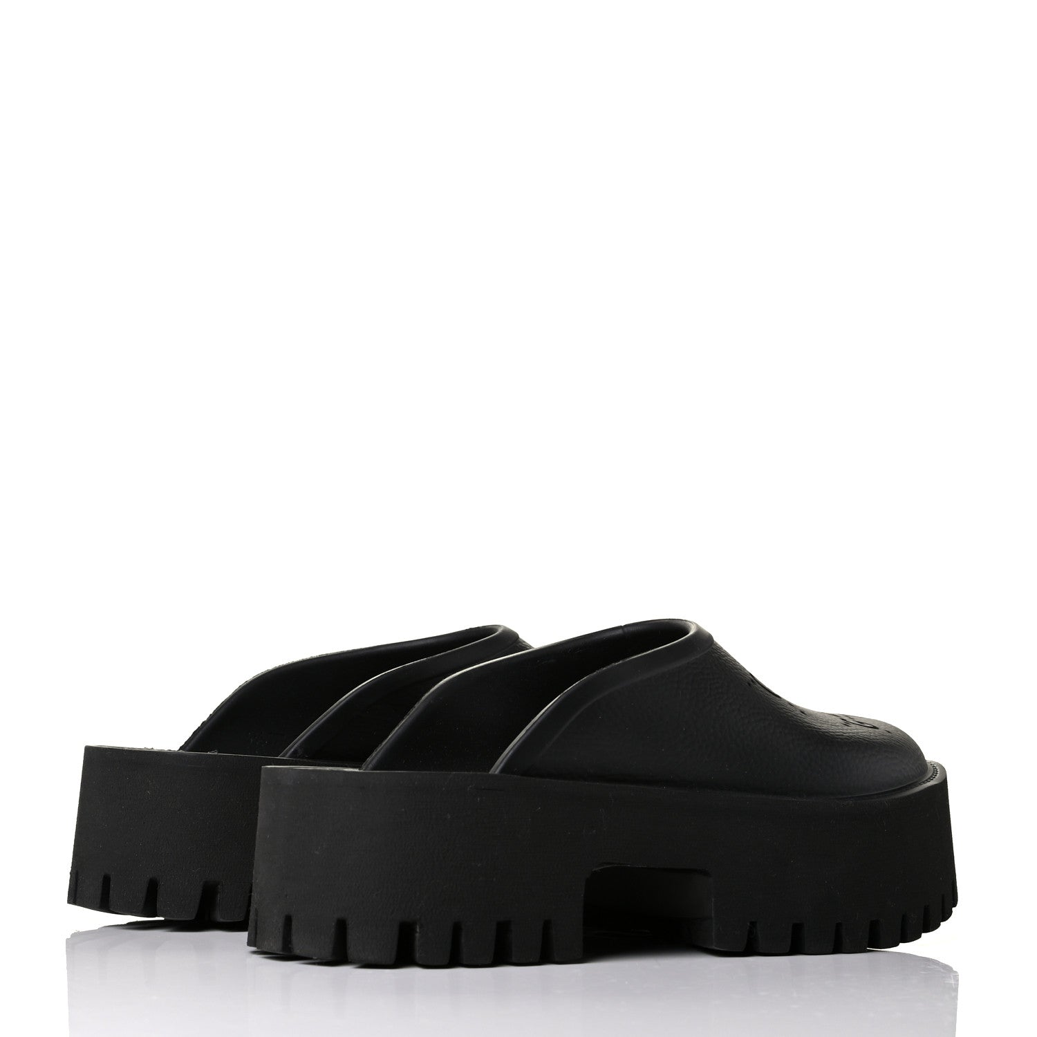 Gucci Rubber GG Monogram Perforated Elea Platform 55mm Lug Sole Sandals 38 Black 3 of 7