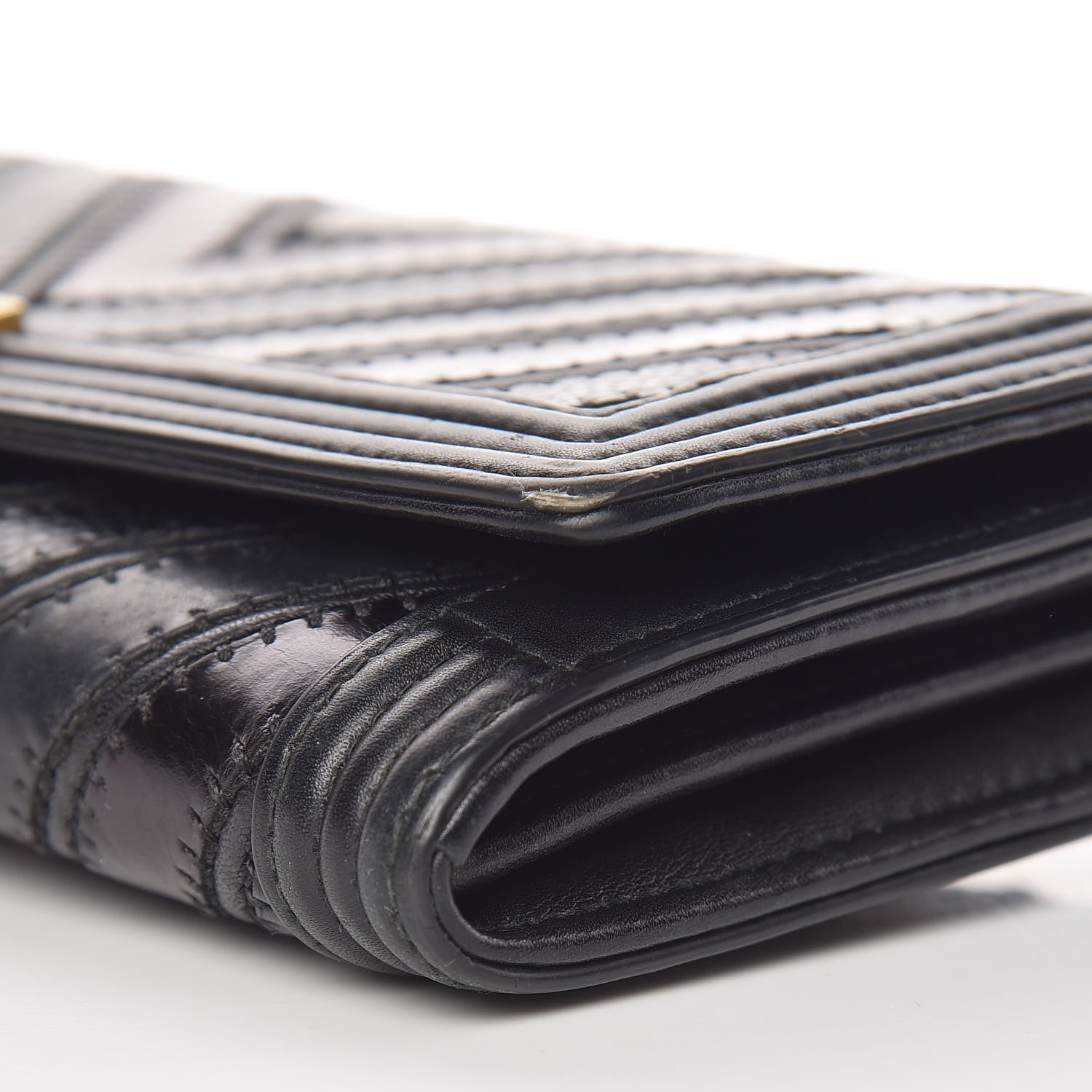 Chanel Calfskin Caviar Quilted Chevron Mixed Boy Wallet On Removable Chain Black 10 of 14