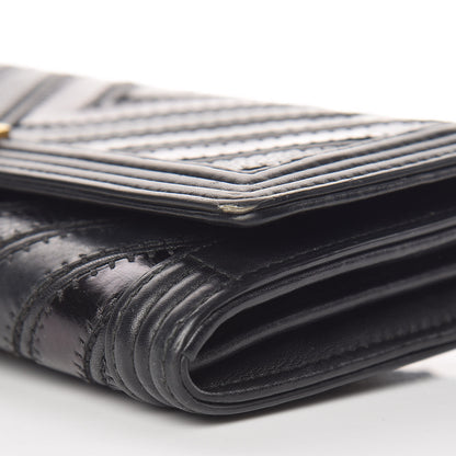 Chanel Calfskin Caviar Quilted Chevron Mixed Boy Wallet On Removable Chain Black 10 of 14