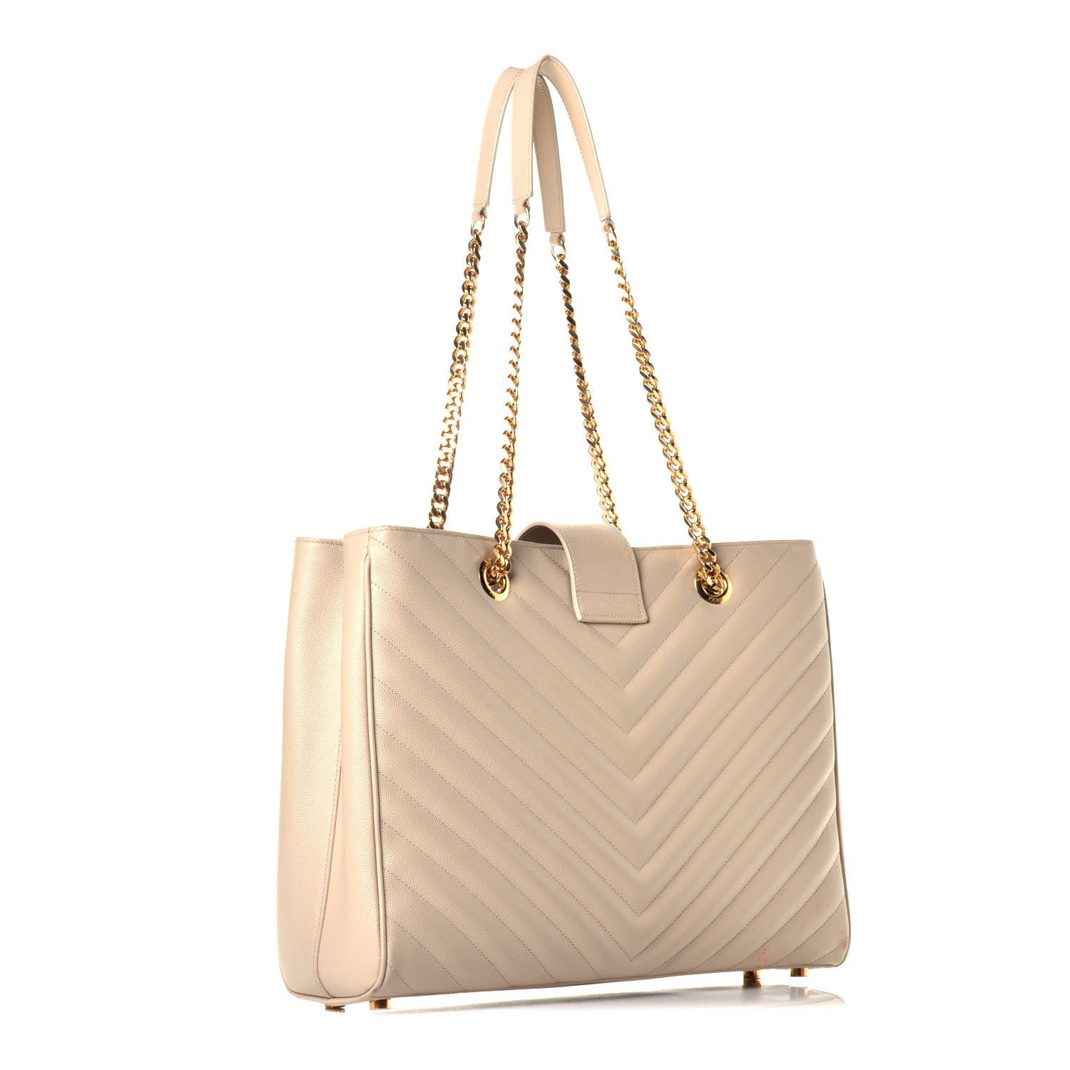 Saint Laurent Grain De Poudre Matelasse Chevron Monogram Shopping Bag Nude Powder 3 of 9