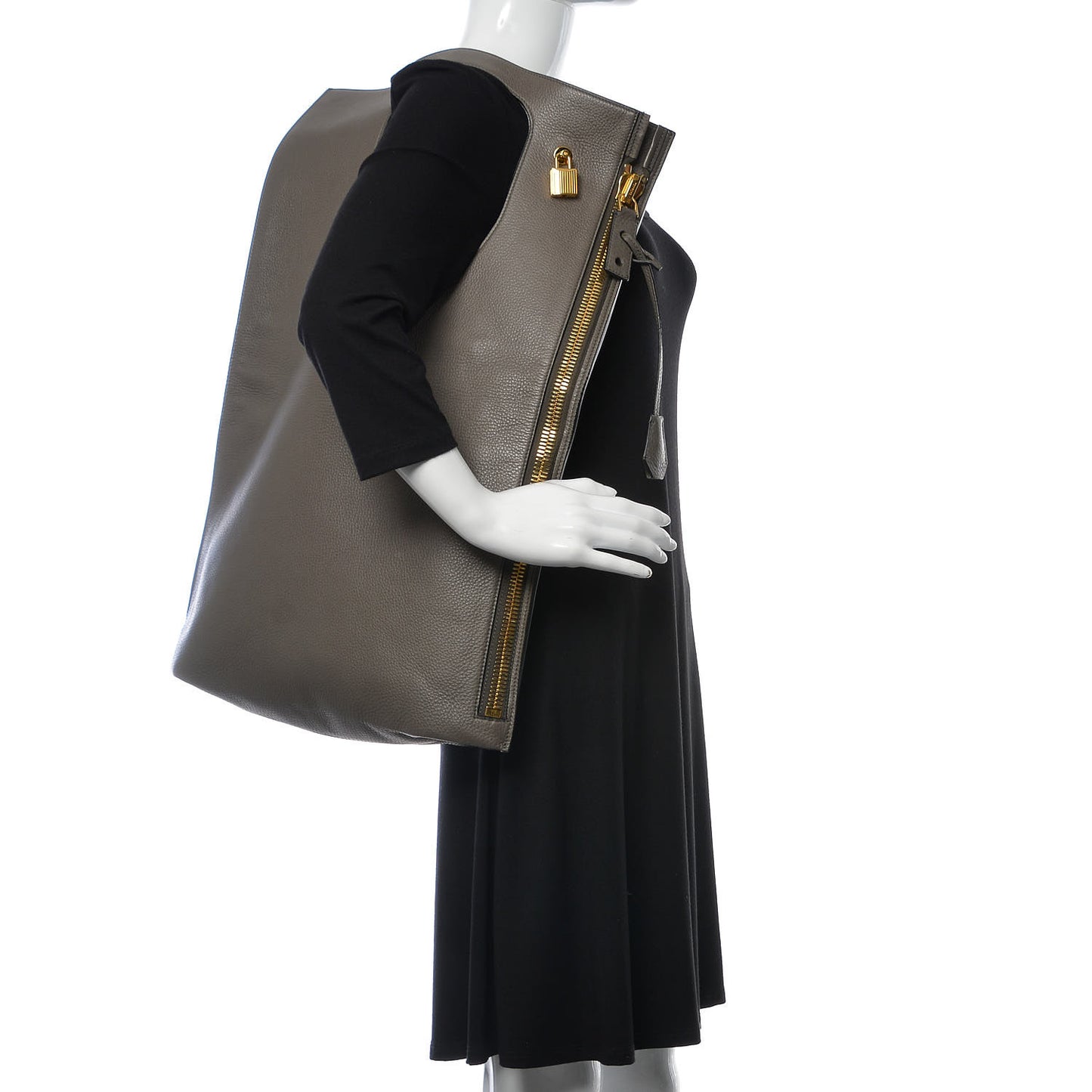 Calfskin Large Alix Padlock Zip Shoulder Bag Graphite