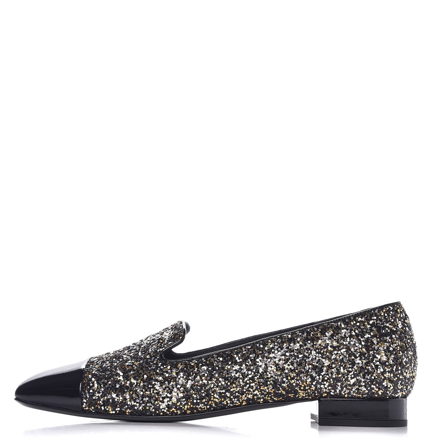 Chanel Glitter Fabric Patent Calfskin Mocassin Loafers 41 Black Bronze 1 of 9