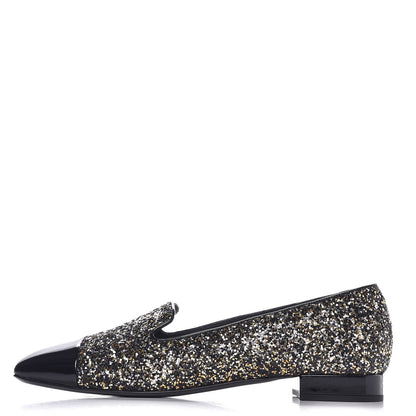 Chanel Glitter Fabric Patent Calfskin Mocassin Loafers 41 Black Bronze 1 of 9