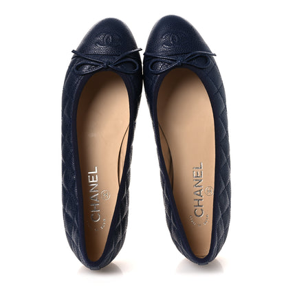 Chanel Caviar Quilted CC Cap Toe Ballerina Flats 38.5 Navy 2 of 11