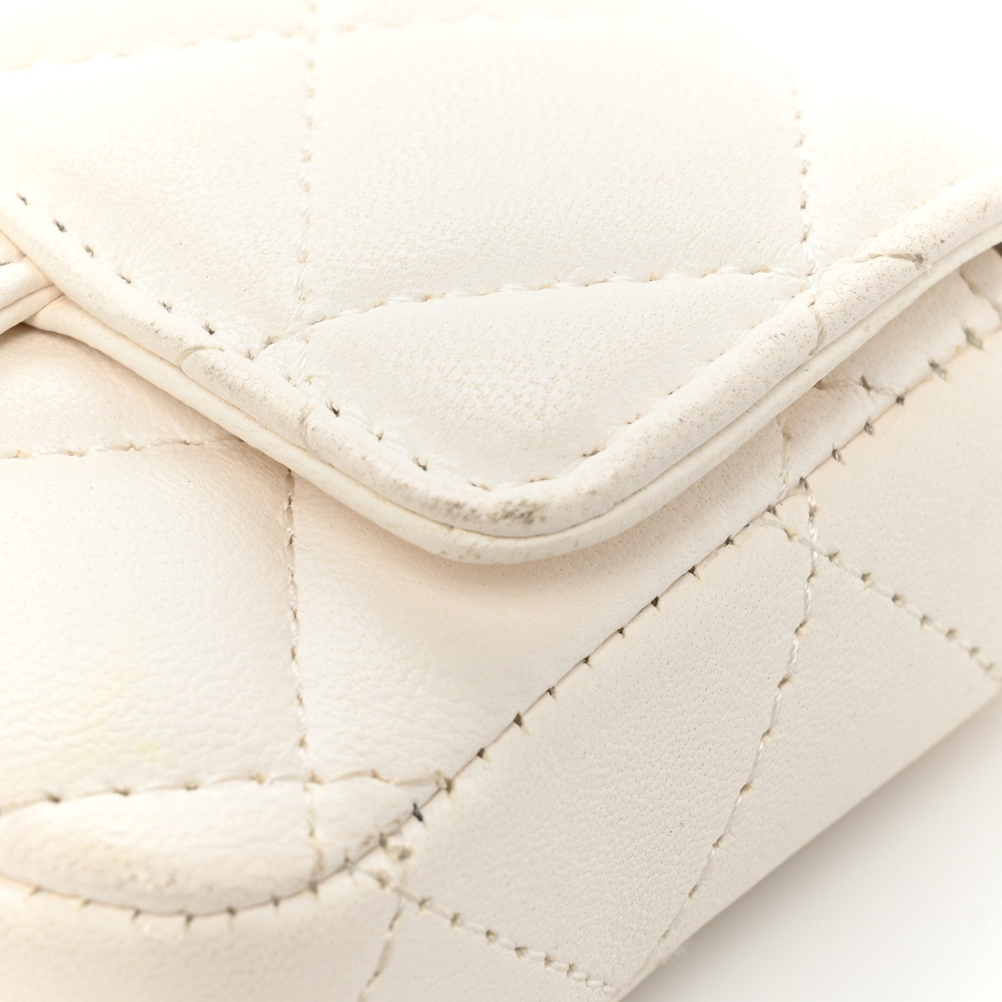Lambskin Enamel Quilted Mini Chain Belt Bag White