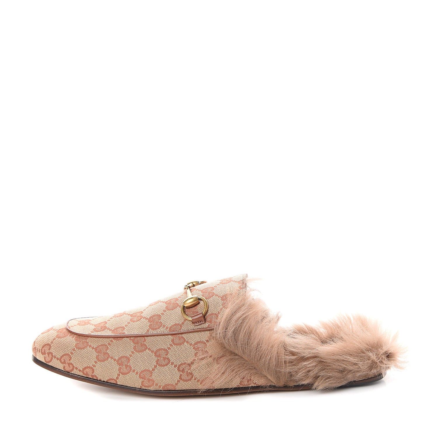 GG Monogram Fur Mens Princetown Slippers 10 Beige Ruggine Rust