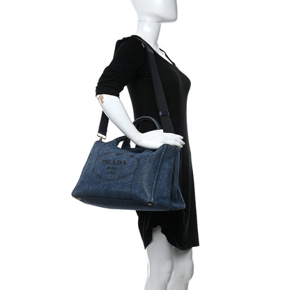 Prada Denim Logo Tote Bleu 2 of 11