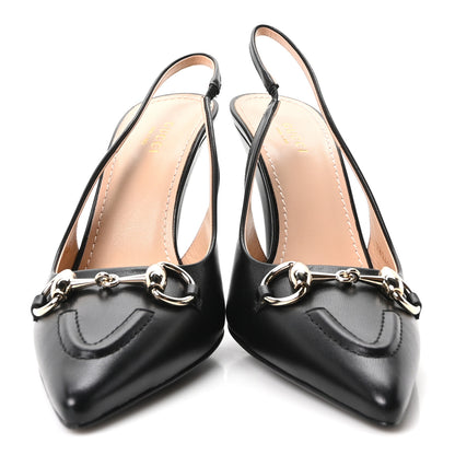 Gucci Malaga Kid Horsebit Erin 105mm Slingback Pumps 37.5 Black 3 of 10