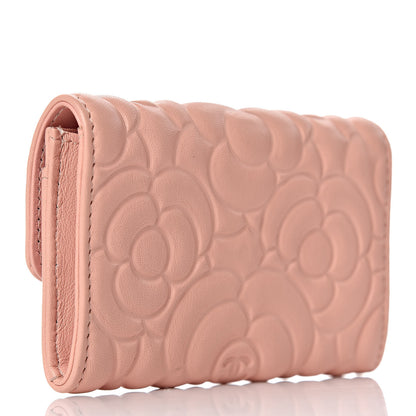 Chanel Goatskin Camellia Embossed Card Holder Wallet Light Pink 3 of 9