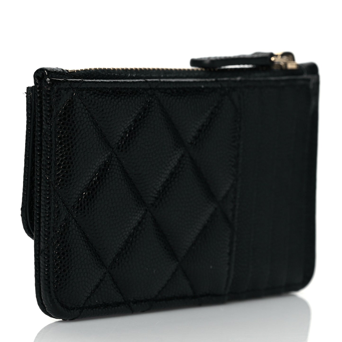 Caviar Quilted Flap Zip Card Holder Black