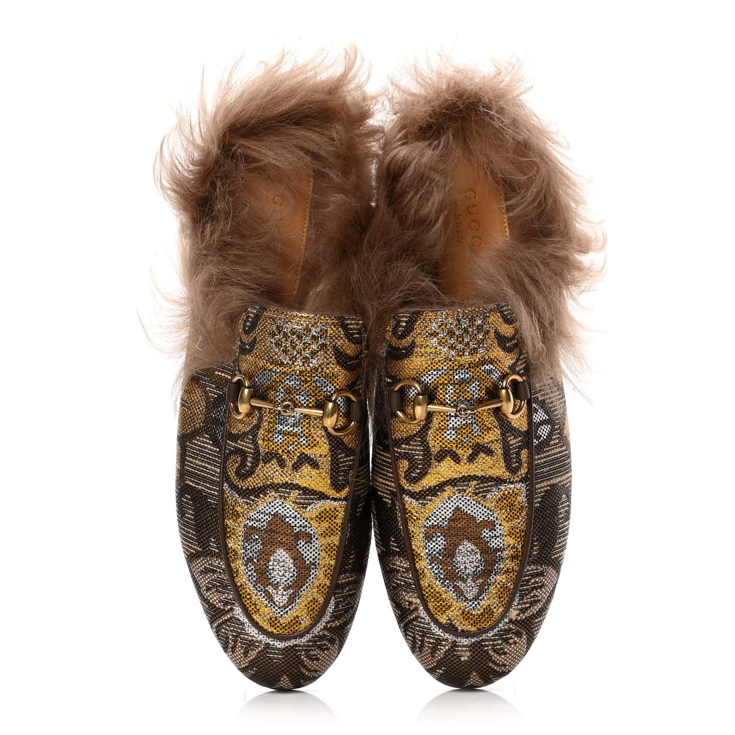 Brocade Fur Womens Princetown Slippers 38.5 Brown