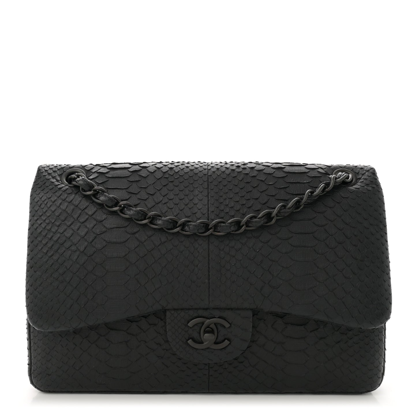 Snakeskin Jumbo Double Flap So Black