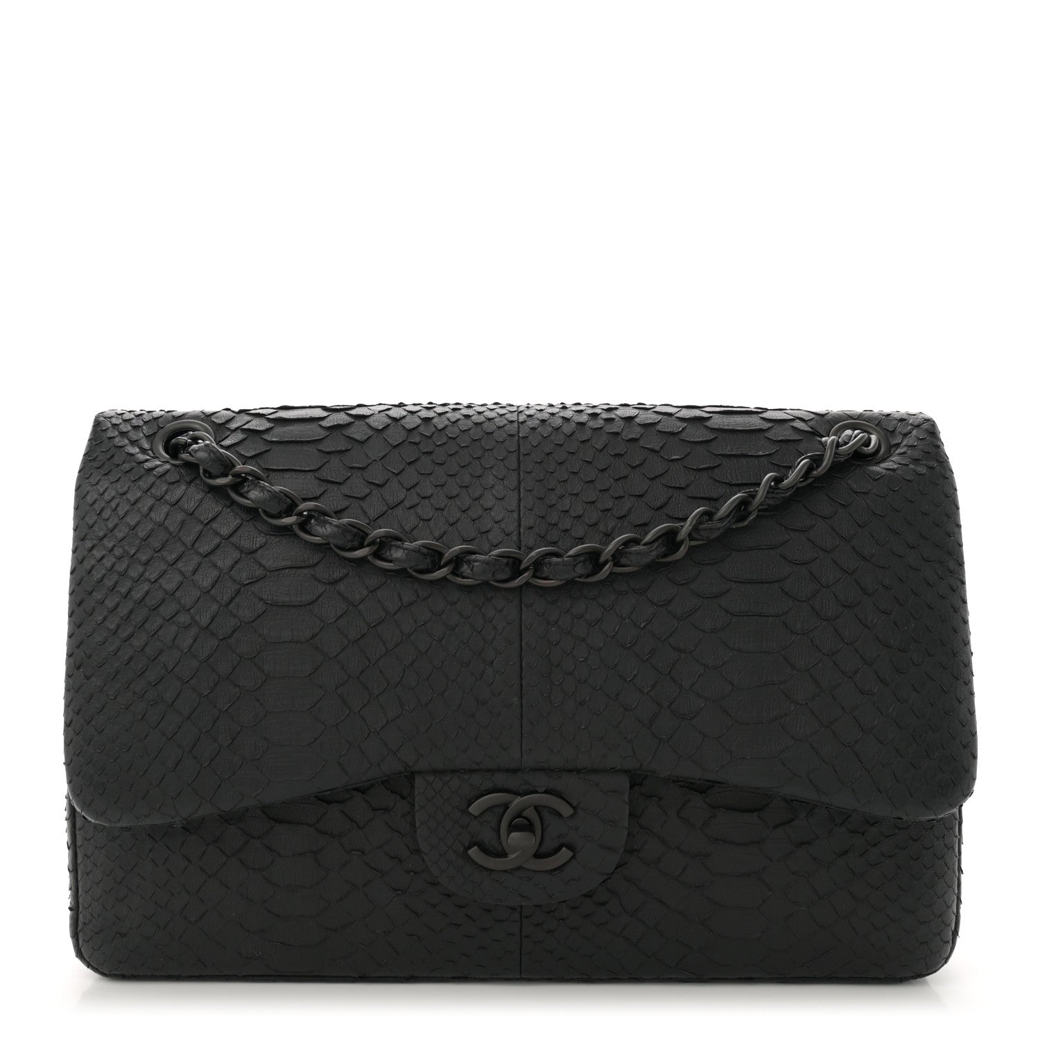 Chanel Snakeskin Jumbo Double Flap So Black 1 of 10