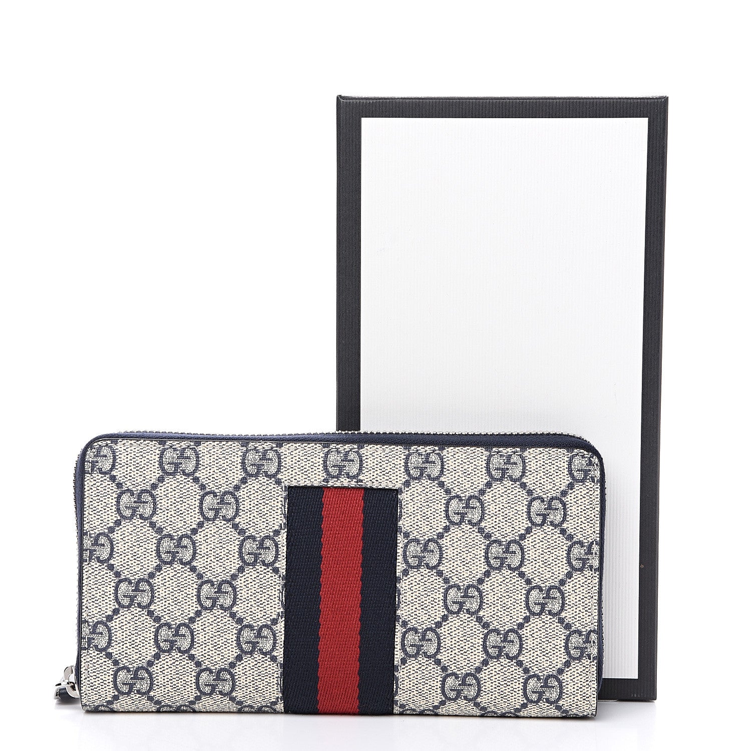 Gucci GG Supreme Monogram Web Zip Around Wallet Beige Blue 6 of 6