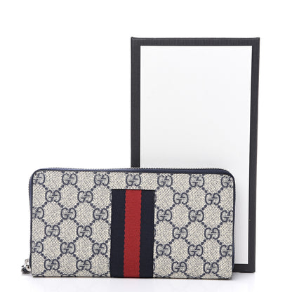 Gucci GG Supreme Monogram Web Zip Around Wallet Beige Blue 6 of 6