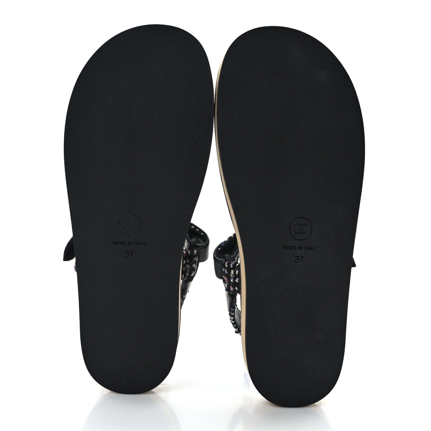 Glittered Tweed Lambskin Dad Sandals 37 Black Blue Pink White White