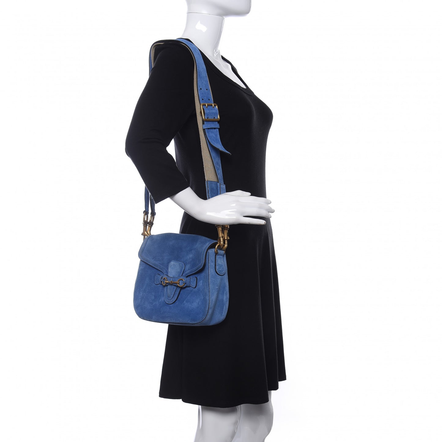 Suede Medium Lady Web Shoulder Bag Blue