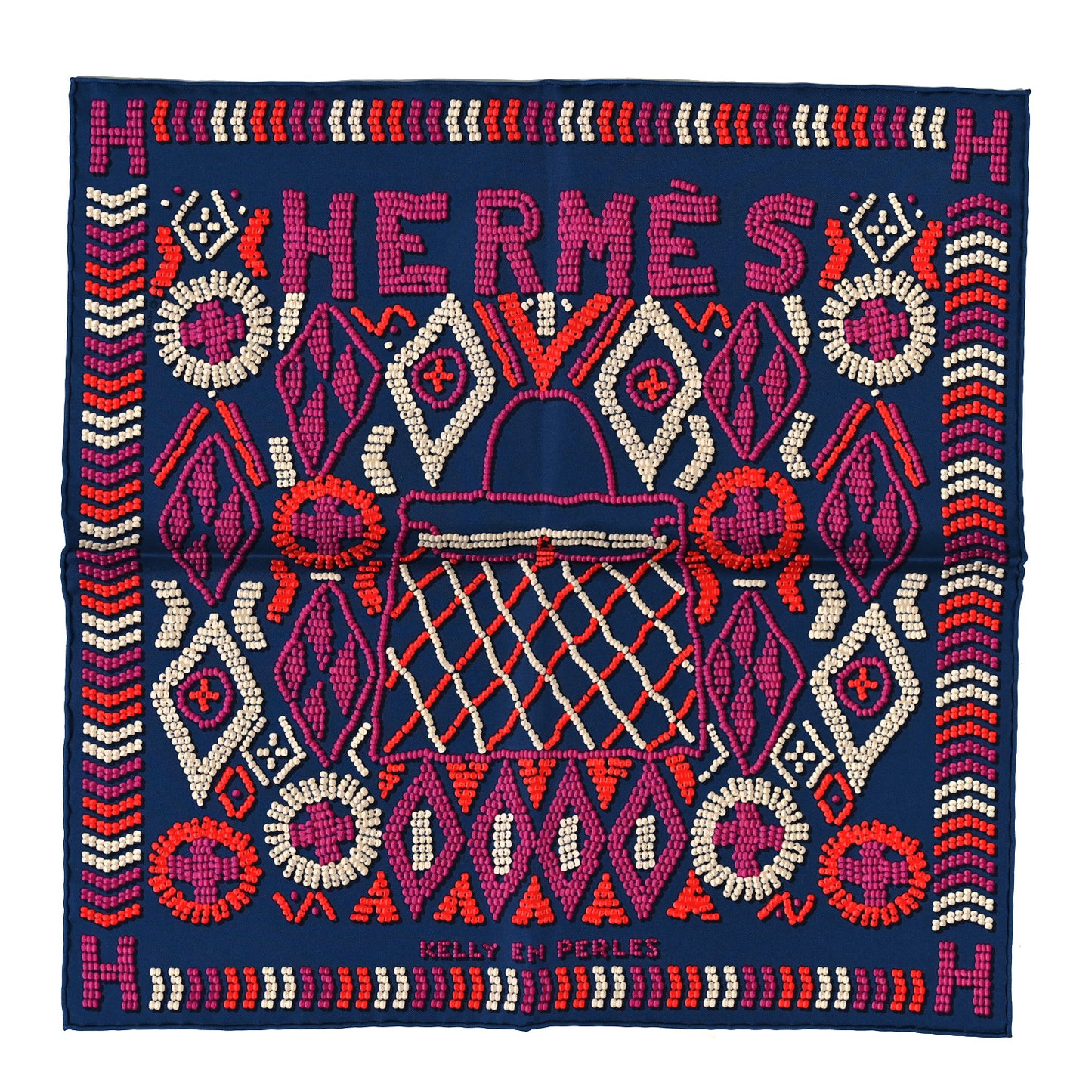 Silk Jersey Kelly En Perles Scarf 45 Marine Fuchsia Rouge