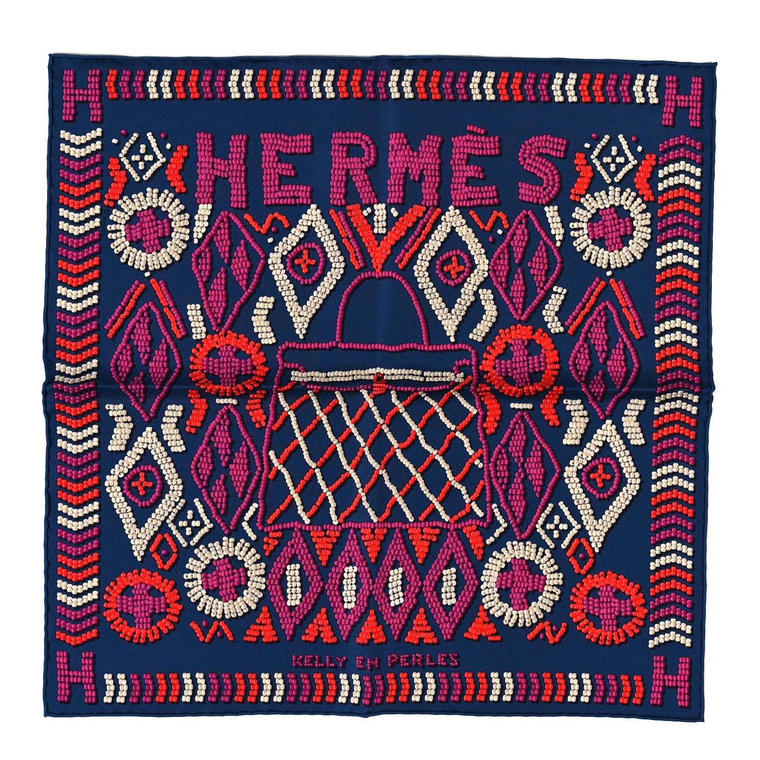 Hermes Silk Jersey Kelly En Perles Scarf 45 Marine Fuchsia Rouge 1 of 4