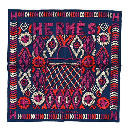 Hermes Silk Jersey Kelly En Perles Scarf 45 Marine Fuchsia Rouge 1 of 4
