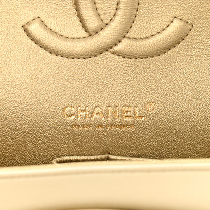Chanel Metallic Patent Crumpled Calfskin Chevron Quilted Medium Double Flap Gold 6 of 12