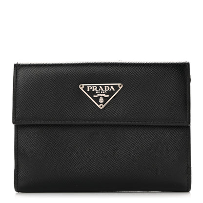 Prada Saffiano Metal Compact Wallet Black 1 of 7