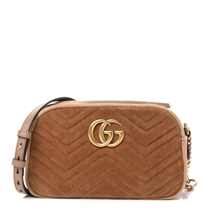 Gucci Velvet Matelasse Small GG Marmont Chain Shoulder Bag Taupe 1 of 11