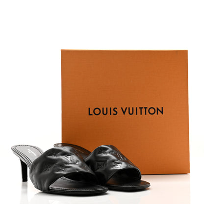 Louis Vuitton Lambskin Embossed Monogram Revival Mid Heel Mules 39 Black 10 of 10