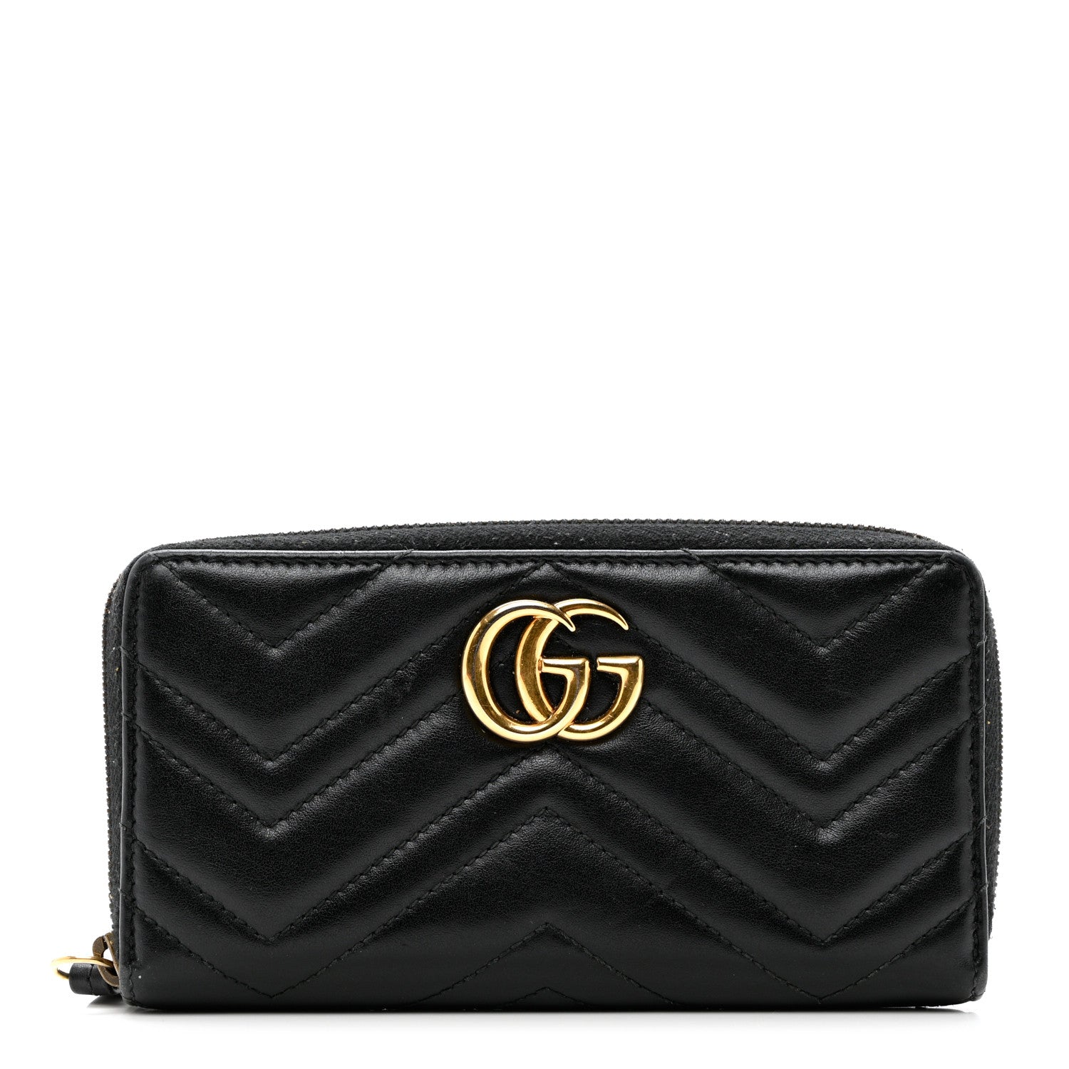 Gucci Calfskin Matelasse GG Marmont Zip Around Wallet Black 1 of 8