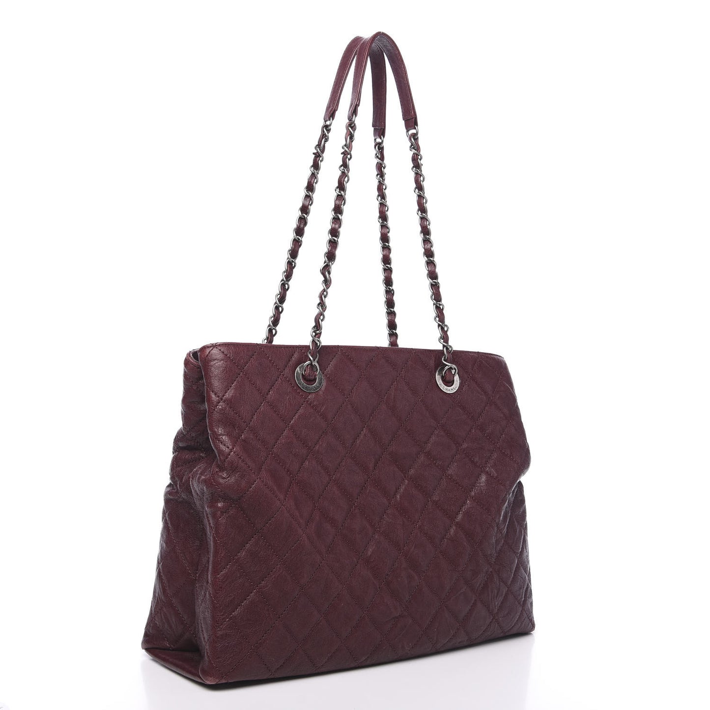 Crumpled Lambskin Quilted Large CC Shopping Tote Burgundy